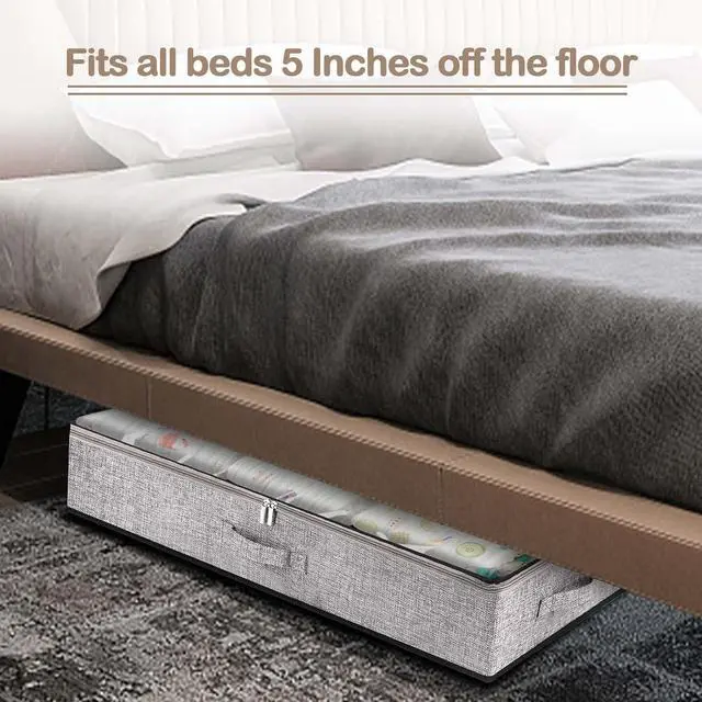 Alt view image 7 of 7 - Underbed Storage Containers, Underbed Clothes Organizer Bins with Sturdy zipper, Foldable Under the Bed Storage Bags for Organizing Clothes, Shoes, Blankets, Quilts, Toys, 2 Pack Grey