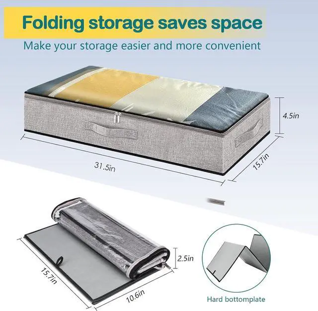 Alt view image 2 of 7 - Underbed Storage Containers, Underbed Clothes Organizer Bins with Sturdy zipper, Foldable Under the Bed Storage Bags for Organizing Clothes, Shoes, Blankets, Quilts, Toys, 2 Pack Grey