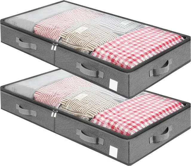 Main image of Karida under bed storage,under bed storage containers,with Sturdy Sidewalls/Bottom and lids,for Clothes, Blanket, Pillows and Shoes underbed storage (Gray, 2 pcs)