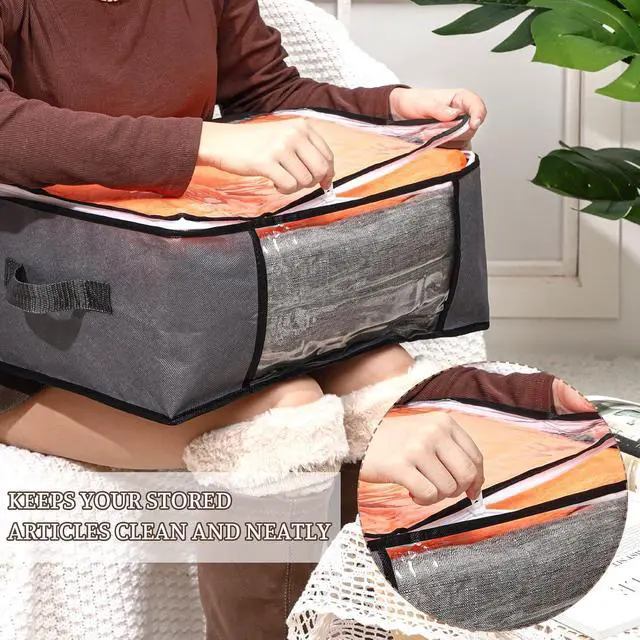 Alt view image 4 of 7 - 6 Pcs Clear Storage Bags Zippered Plastic Clothes Containers Case Fabric Blanket Organizer Large Storage Bins with Handles for Bedding Sheets Closet Blankets Toys(16 x 12 x 8 Inch,Gray)