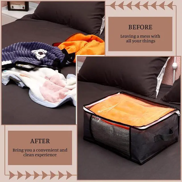 Alt view image 6 of 7 - 6 Pcs Clear Storage Bags Zippered Plastic Clothes Containers Case Fabric Blanket Organizer Large Storage Bins with Handles for Bedding Sheets Closet Blankets Toys(16 x 12 x 8 Inch,Gray)