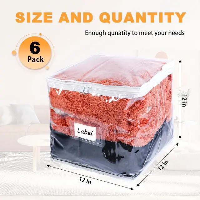 Alt view image 2 of 6 - Clear Zippered Storage Bags Plastic Sweater Storage Bags with Zipper 6 Packs Clothing Organizer for Blankets Linen Sweater Bed Sheet Quilt Clothes Pillow (12 x 12 x 12 Inch)