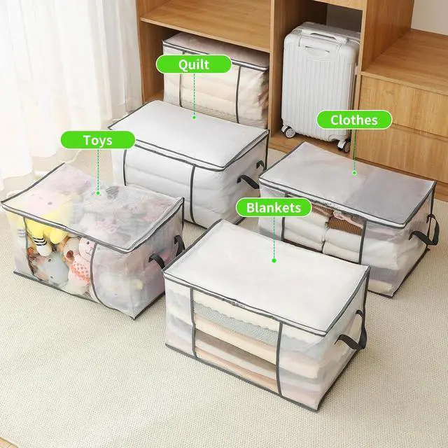 Alt view image 4 of 7 - [80L/4 Pack] Clear Large Clothes Storage Bags, Bed Sheet Blanket Storage Bags with Zipper, Closet Organizers and Storage for Clothes Quilt, Plastic Storage Bins for Comforters/Moving Supplies