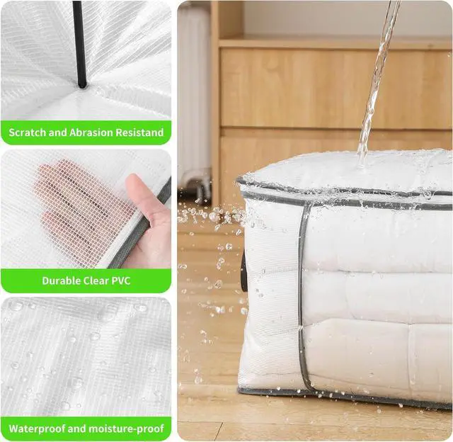 Alt view image 3 of 7 - [80L/4 Pack] Clear Large Clothes Storage Bags, Bed Sheet Blanket Storage Bags with Zipper, Closet Organizers and Storage for Clothes Quilt, Plastic Storage Bins for Comforters/Moving Supplies