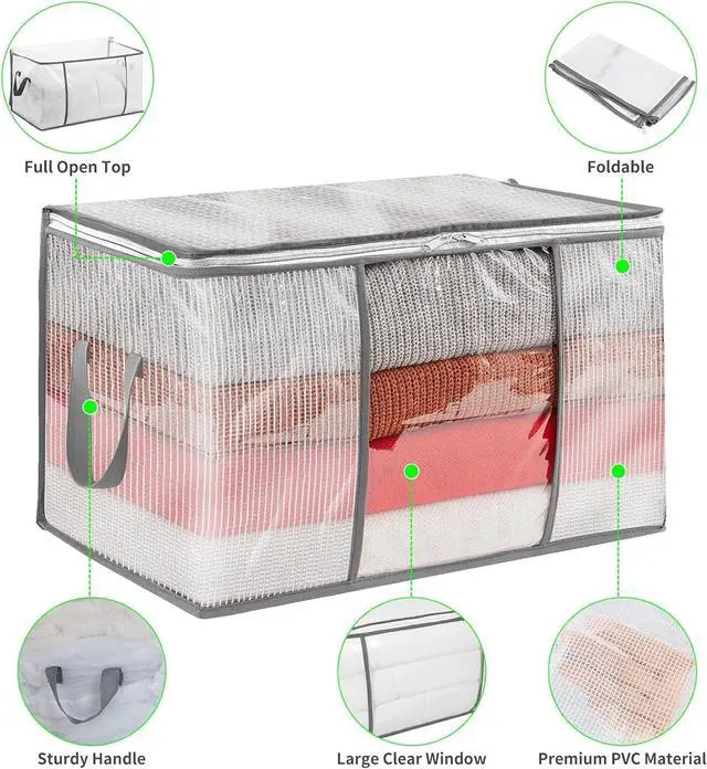 Alt view image 7 of 7 - [80L/4 Pack] Clear Large Clothes Storage Bags, Bed Sheet Blanket Storage Bags with Zipper, Closet Organizers and Storage for Clothes Quilt, Plastic Storage Bins for Comforters/Moving Supplies
