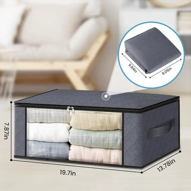 Alt view image 2 of 7 - HomeHacks Storage 4-Pack Clothes Organizer Storage Bags Foldable Storage Box with Large Clear Window Sturdy Handles for Closet, Dorm, Pillows, Bedding, Clothes, Stuffed Toys, Blankets, Grey