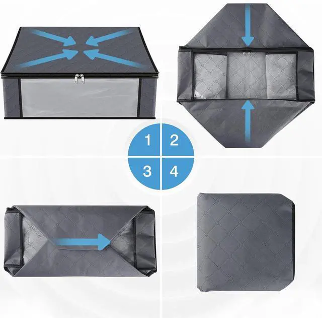 Alt view image 7 of 7 - HomeHacks Storage 4-Pack Clothes Organizer Storage Bags Foldable Storage Box with Large Clear Window Sturdy Handles for Closet, Dorm, Pillows, Bedding, Clothes, Stuffed Toys, Blankets, Grey