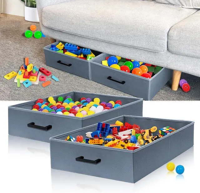 Main image of Foldable Under Sofa Storage - 2 Pack Under Couch Containers (23.62*15.75*5.51in) For Toys, Blocks, Puzzles, Plush Dolls, Books
