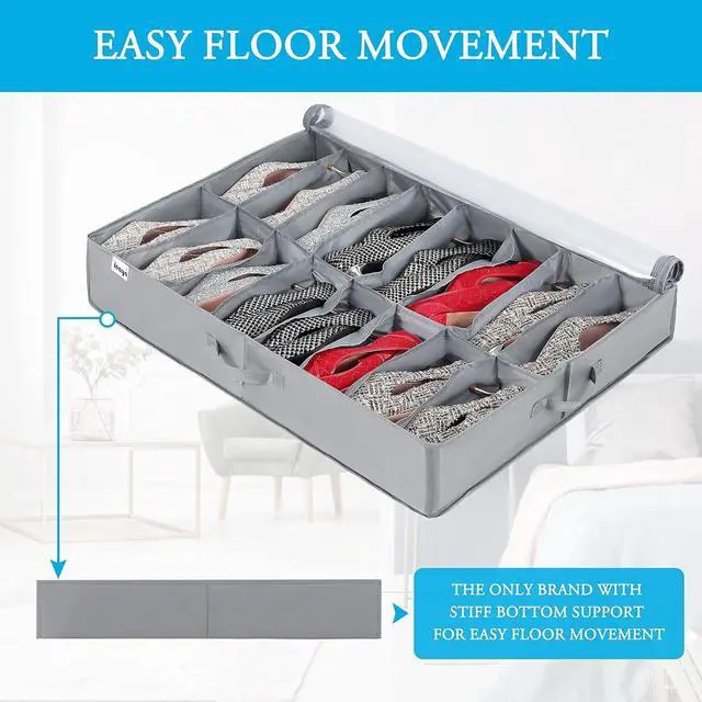 Alt view image 2 of 7 - INAYA Under Bed Shoe Storage Organizer 2 Pack, Fits 32 Pairs, Large Underbed Shoe Box Storage Containers, Clear Foldable Shoes Organizer Under the Bed Sturdy Structure with Hard Bottom Support