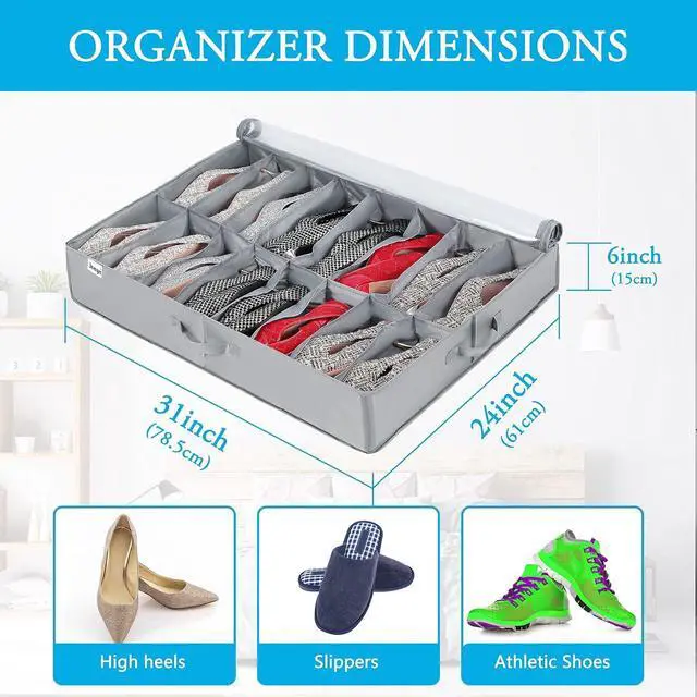 Alt view image 4 of 7 - INAYA Under Bed Shoe Storage Organizer 2 Pack, Fits 32 Pairs, Large Underbed Shoe Box Storage Containers, Clear Foldable Shoes Organizer Under the Bed Sturdy Structure with Hard Bottom Support
