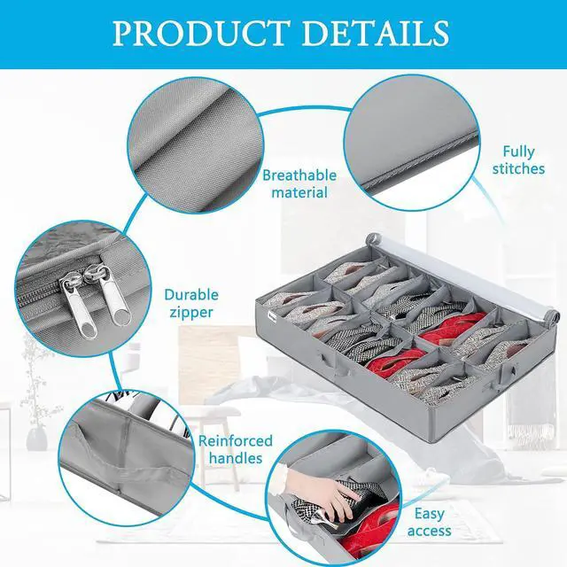 Alt view image 3 of 7 - INAYA Under Bed Shoe Storage Organizer 2 Pack, Fits 32 Pairs, Large Underbed Shoe Box Storage Containers, Clear Foldable Shoes Organizer Under the Bed Sturdy Structure with Hard Bottom Support