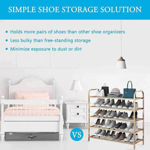 Alt view image 5 of 7 - INAYA Under Bed Shoe Storage Organizer 2 Pack, Fits 32 Pairs, Large Underbed Shoe Box Storage Containers, Clear Foldable Shoes Organizer Under the Bed Sturdy Structure with Hard Bottom Support