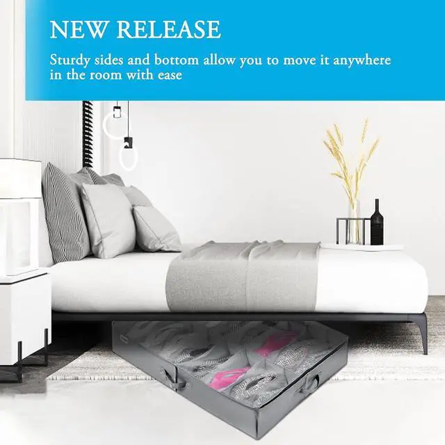 Alt view image 7 of 7 - INAYA Under Bed Shoe Storage Organizer 2 Pack, Fits 32 Pairs, Large Underbed Shoe Box Storage Containers, Clear Foldable Shoes Organizer Under the Bed Sturdy Structure with Hard Bottom Support