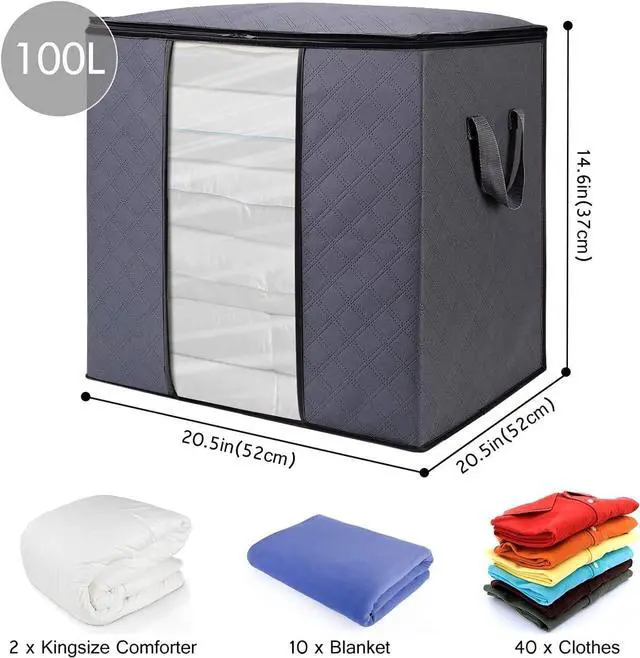 Alt view image 2 of 7 - WISELIFE Clothes Storage Bags 6 Pack/100L Large Blanket Clothes Organization and Storage Containers for Bedding, Comforters, Foldable 3 Layer Fabric, Reinforced Handle, Sturdy & Clear Window, Grey