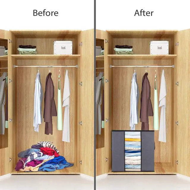 Alt view image 6 of 7 - WISELIFE Clothes Storage Bags 6 Pack/100L Large Blanket Clothes Organization and Storage Containers for Bedding, Comforters, Foldable 3 Layer Fabric, Reinforced Handle, Sturdy & Clear Window, Grey