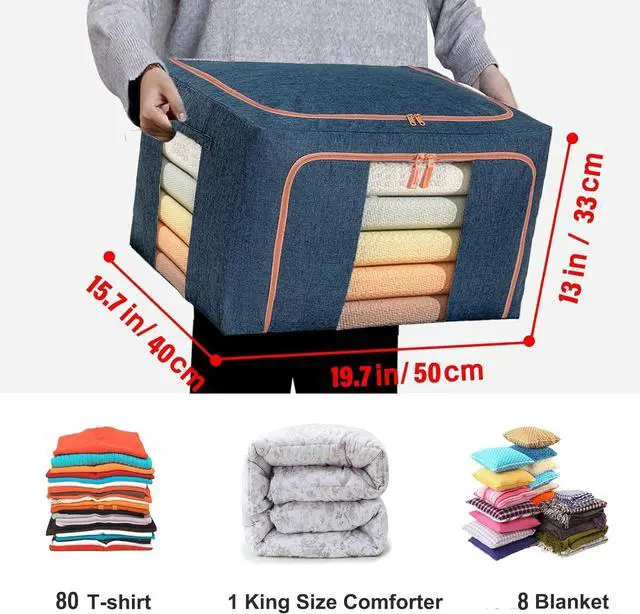 Alt view image 2 of 6 - Clothes Storage Bags - Stackable Organizer with Foldable Shape Keeping Metal Frame, Zipper, Handles, Clear Window, Storage Container Box for Blanket, Sweater, Pillow Seasonal Clothing (66L x 2 Pack,