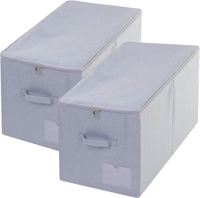 Main image of Pack of 2, Stackable Rigid Storage Containers, Good Size for Clothing, Blankets, Duvets, Pillows Organizer, Dustproof & Washable, Light Gray