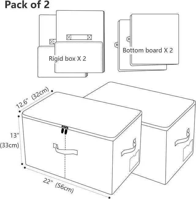 Alt view image 2 of 6 - Pack of 2, Stackable Rigid Storage Containers, Good Size for Clothing, Blankets, Duvets, Pillows Organizer, Dustproof & Washable, Light Gray