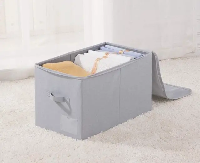 Alt view image 5 of 6 - Pack of 2, Stackable Rigid Storage Containers, Good Size for Clothing, Blankets, Duvets, Pillows Organizer, Dustproof & Washable, Light Gray