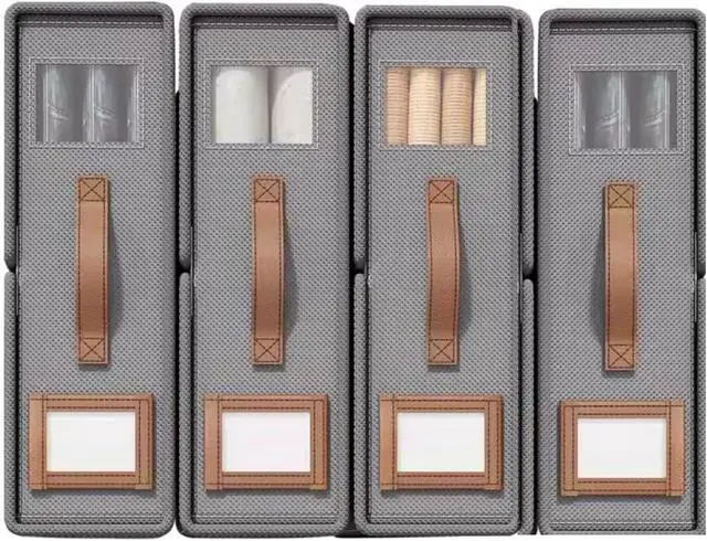 Main image of Pack of 4 Bed Sheet Organizers and Storage - Foldable Storage Box with Label holder & Clear Window  Durable Fabric, Perfect for Closets & Easy Organization - For Sheets, Blankets & Towels (Gray)