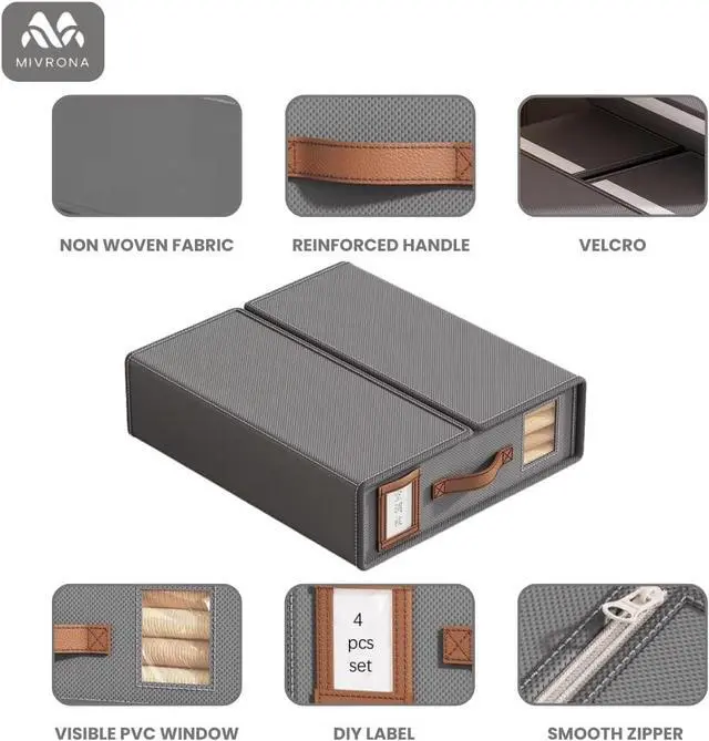 Alt view image 2 of 7 - Pack of 4 Bed Sheet Organizers and Storage - Foldable Storage Box with Label holder & Clear Window  Durable Fabric, Perfect for Closets & Easy Organization - For Sheets, Blankets & Towels (Gray)