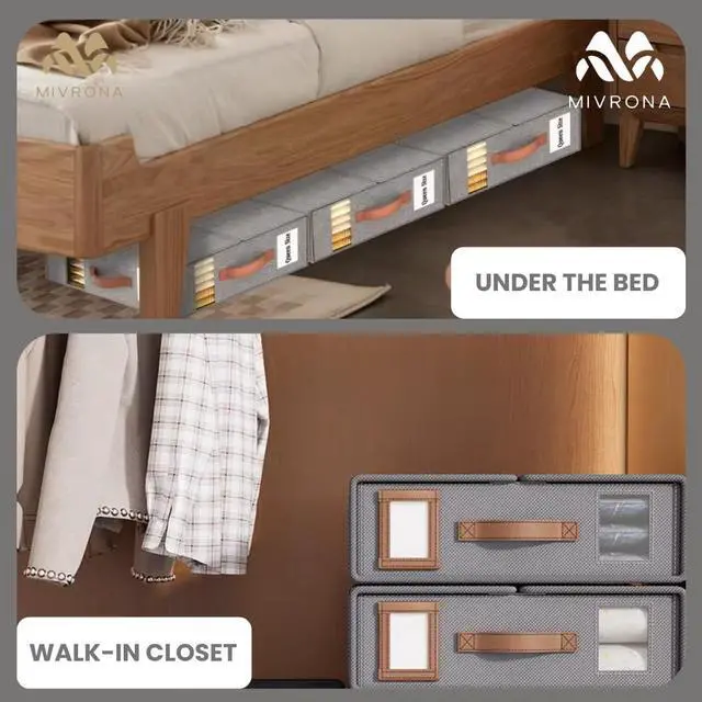 Alt view image 3 of 7 - Pack of 4 Bed Sheet Organizers and Storage - Foldable Storage Box with Label holder & Clear Window  Durable Fabric, Perfect for Closets & Easy Organization - For Sheets, Blankets & Towels (Gray)