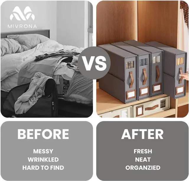 Alt view image 6 of 7 - Pack of 4 Bed Sheet Organizers and Storage - Foldable Storage Box with Label holder & Clear Window  Durable Fabric, Perfect for Closets & Easy Organization - For Sheets, Blankets & Towels (Gray)