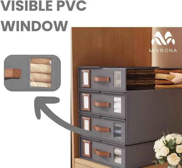 Alt view image 7 of 7 - Pack of 4 Bed Sheet Organizers and Storage - Foldable Storage Box with Label holder & Clear Window  Durable Fabric, Perfect for Closets & Easy Organization - For Sheets, Blankets & Towels (Gray)