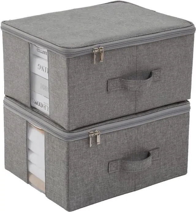 Main image of Under Bed Storage with Clear window/ 600D Sturdy Fabric, Underbed Storage Containers Bags for Clothes, Clothing, Blanket, Comforters Organizer (M13.7x11x7in for 8-10 T shirts, Light grey)