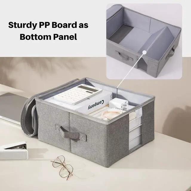 Alt view image 3 of 7 - Under Bed Storage with Clear window/ 600D Sturdy Fabric, Underbed Storage Containers Bags for Clothes, Clothing, Blanket, Comforters Organizer (M13.7x11x7in for 8-10 T shirts, Light grey)
