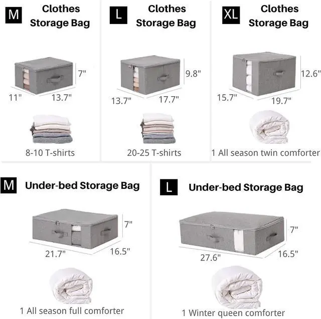 Alt view image 6 of 7 - Under Bed Storage with Clear window/ 600D Sturdy Fabric, Underbed Storage Containers Bags for Clothes, Clothing, Blanket, Comforters Organizer (M13.7x11x7in for 8-10 T shirts, Light grey)