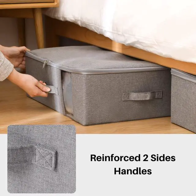 Alt view image 5 of 7 - Under Bed Storage with Clear window/ 600D Sturdy Fabric, Underbed Storage Containers Bags for Clothes, Clothing, Blanket, Comforters Organizer (M13.7x11x7in for 8-10 T shirts, Light grey)