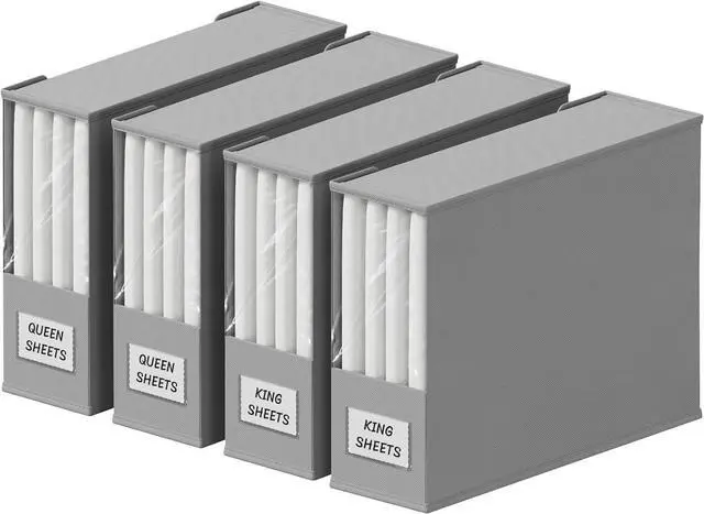 Main image of Lifewit 4 Pack Bed Sheet Organizer, Foldable Bedding Sheet Organizers and Storage with Large Clear Window and Label, Sheets Organizer for Linen Closet, Storage Box Bins with Lids for Duvet Cover Set