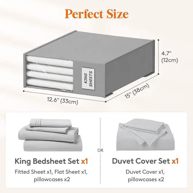 Alt view image 3 of 7 - Lifewit 4 Pack Bed Sheet Organizer, Foldable Bedding Sheet Organizers and Storage with Large Clear Window and Label, Sheets Organizer for Linen Closet, Storage Box Bins with Lids for Duvet Cover Set