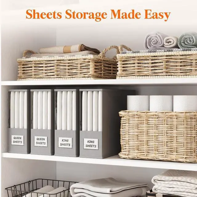 Alt view image 4 of 7 - Lifewit 4 Pack Bed Sheet Organizer, Foldable Bedding Sheet Organizers and Storage with Large Clear Window and Label, Sheets Organizer for Linen Closet, Storage Box Bins with Lids for Duvet Cover Set