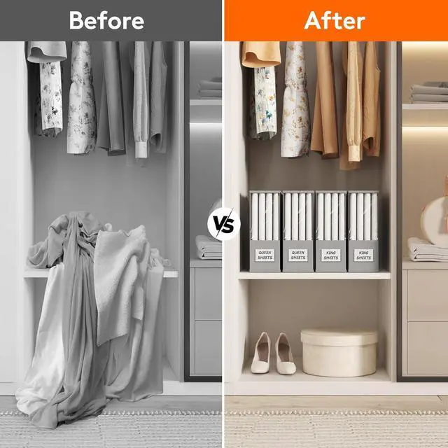 Alt view image 6 of 7 - Lifewit 4 Pack Bed Sheet Organizer, Foldable Bedding Sheet Organizers and Storage with Large Clear Window and Label, Sheets Organizer for Linen Closet, Storage Box Bins with Lids for Duvet Cover Set