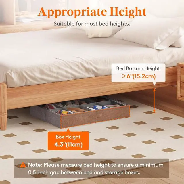 Alt view image 2 of 7 - Lifewit Under Bed Shoe Storage Organizer Fits 8 Pair Sneakers, 4.3 Inches Tall Sturdy Structure Ultra Thick Fabic Sneaker Storage, Foldable Underbed Shoe Boxes for Heels, Boots, Sports Shoes 3 Pack