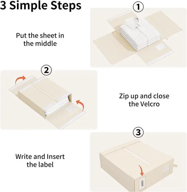 Alt view image 3 of 7 - Fixwal 4 Pack Bed Sheet Organizers and Storage Foldable Box for Linen Closet, (Queen & King Size) Bedding Set Containers for Blanket Comforter Pillow Cube with Window and Label, Beige