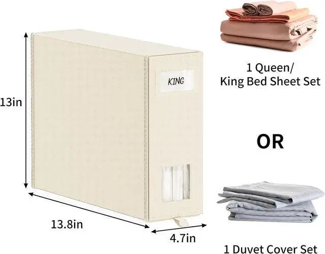 Alt view image 6 of 7 - Fixwal 4 Pack Bed Sheet Organizers and Storage Foldable Box for Linen Closet, (Queen & King Size) Bedding Set Containers for Blanket Comforter Pillow Cube with Window and Label, Beige