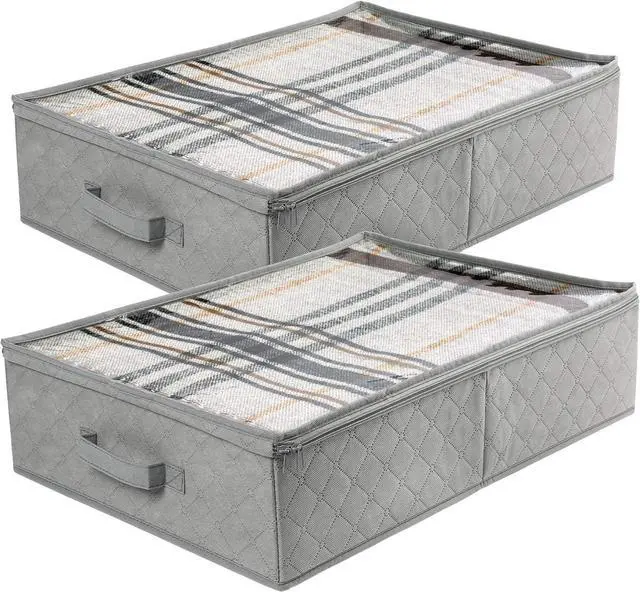 Main image of LotFancy Foldable Under Bed Storage Bags, Closet Organizers and storage bins, Clothes Blankets Organizer, with Clear Window and Reinforced Handles, 24 x 16 x 6", Gray, Pack of 2