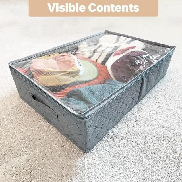 Alt view image 4 of 7 - LotFancy Foldable Under Bed Storage Bags, Closet Organizers and storage bins, Clothes Blankets Organizer, with Clear Window and Reinforced Handles, 24 x 16 x 6", Gray, Pack of 2