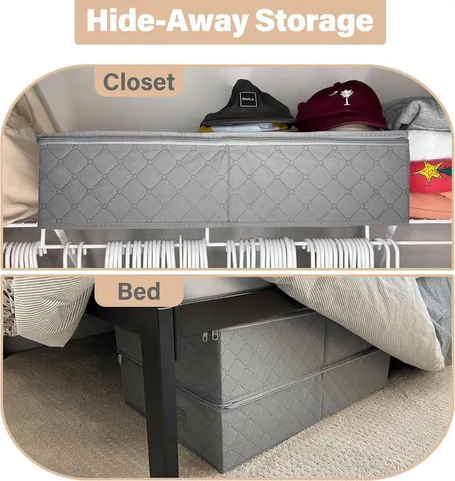 Alt view image 3 of 7 - LotFancy Foldable Under Bed Storage Bags, Closet Organizers and storage bins, Clothes Blankets Organizer, with Clear Window and Reinforced Handles, 24 x 16 x 6", Gray, Pack of 2