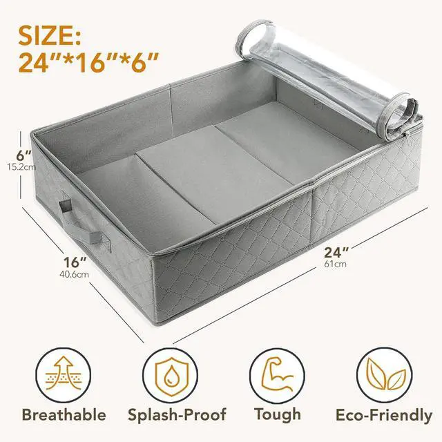 Alt view image 2 of 7 - LotFancy Foldable Under Bed Storage Bags, Closet Organizers and storage bins, Clothes Blankets Organizer, with Clear Window and Reinforced Handles, 24 x 16 x 6", Gray, Pack of 2