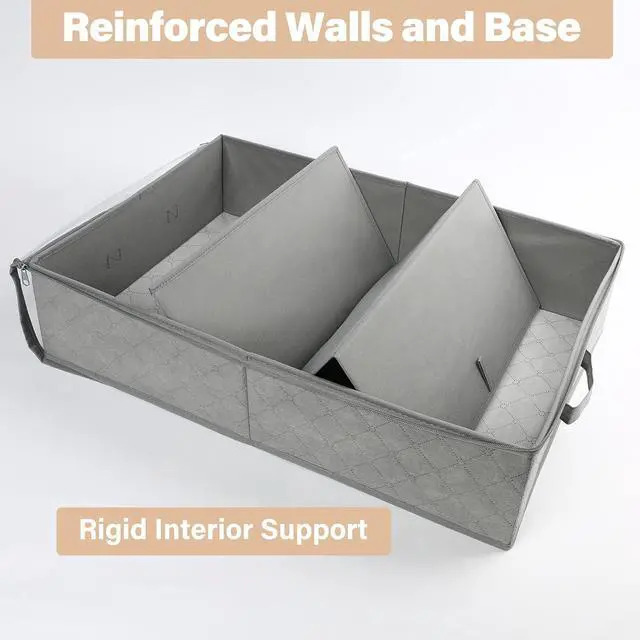 Alt view image 5 of 7 - LotFancy Foldable Under Bed Storage Bags, Closet Organizers and storage bins, Clothes Blankets Organizer, with Clear Window and Reinforced Handles, 24 x 16 x 6", Gray, Pack of 2