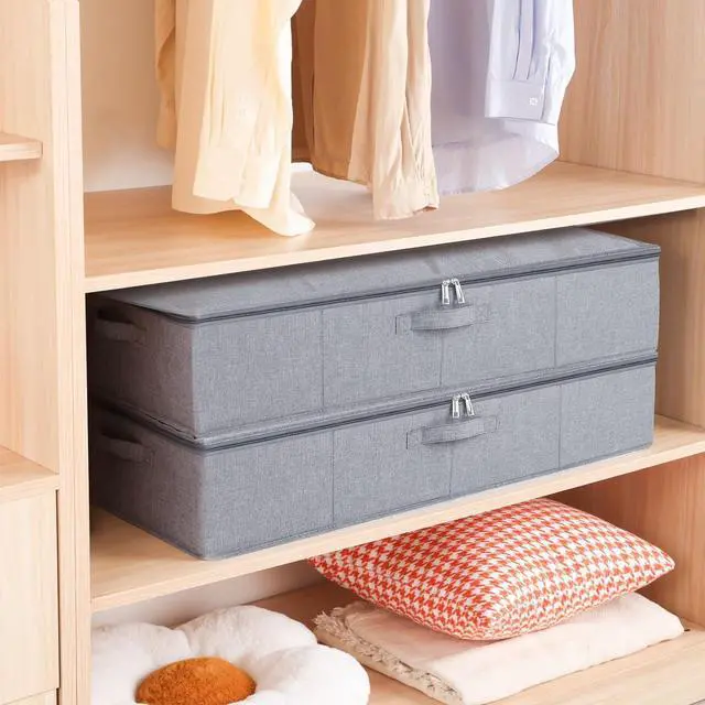 Alt view image 2 of 7 - Underbed Storage Box, 23.6 x 11.8 x 5.9 Inch Clothes Organizer With Sturdy Structure and Reinforced Handles for Blanket, Sheets, Pillows, Towels, Shoes, Grey, 2 Pack