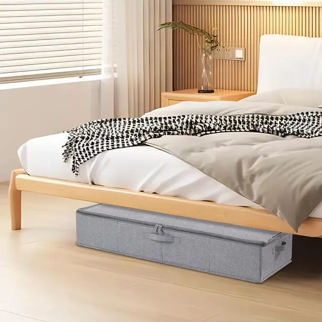 Alt view image 3 of 7 - Underbed Storage Box, 23.6 x 11.8 x 5.9 Inch Clothes Organizer With Sturdy Structure and Reinforced Handles for Blanket, Sheets, Pillows, Towels, Shoes, Grey, 2 Pack