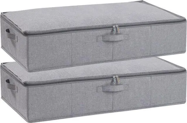Main image of Underbed Storage Box, 23.6 x 11.8 x 5.9 Inch Clothes Organizer With Sturdy Structure and Reinforced Handles for Blanket, Sheets, Pillows, Towels, Shoes, Grey, 2 Pack