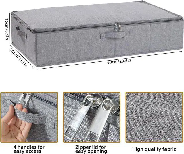 Alt view image 5 of 7 - Underbed Storage Box, 23.6 x 11.8 x 5.9 Inch Clothes Organizer With Sturdy Structure and Reinforced Handles for Blanket, Sheets, Pillows, Towels, Shoes, Grey, 2 Pack