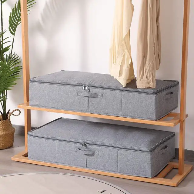 Alt view image 6 of 7 - Underbed Storage Box, 23.6 x 11.8 x 5.9 Inch Clothes Organizer With Sturdy Structure and Reinforced Handles for Blanket, Sheets, Pillows, Towels, Shoes, Grey, 2 Pack