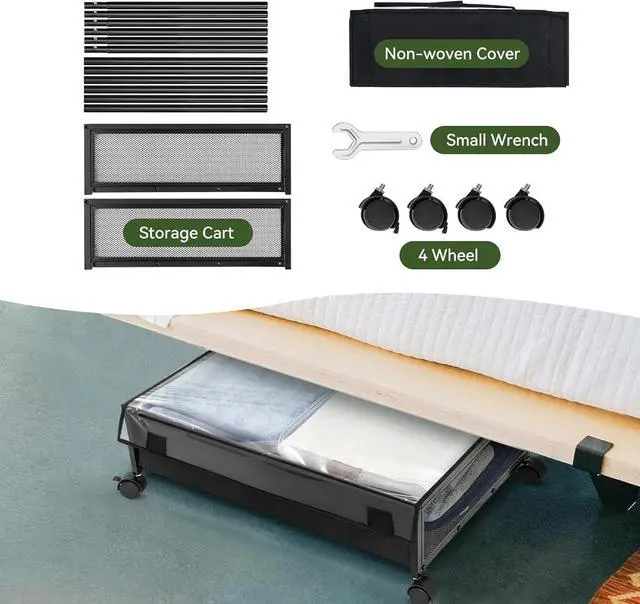 Alt view image 7 of 7 - YORKING Under Bed Storage Containers Drawers -Under-bed cart on wheels with lining and dust cover,Clothes Shoes Organizer with Bags & Zippers, Clear Window & Solid Fabric,2 Pack (Black/S